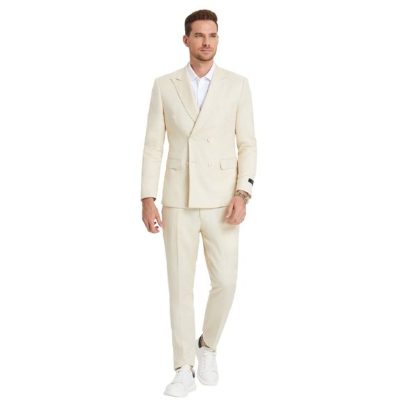 Linen Double Breasted 2pc Mens Suit, Tan - Picture 5 of 5